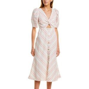 Rebecca Taylor White and Blush Striped Midi Dress